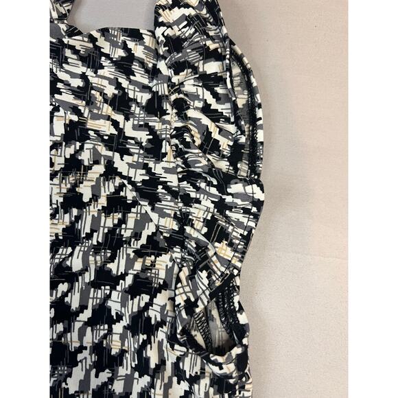 Worthington Stretch Women’s Medium Ruffle Sleeve Mock Neck Top Black White - Picture 4 of 6